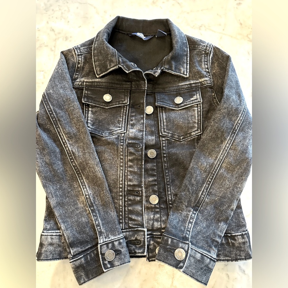 Lands end girls black Denim Jacket size 6-7